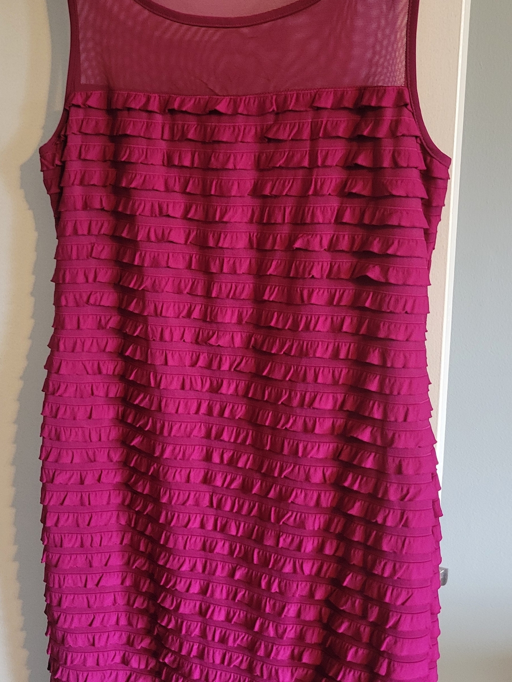 connected apparel Fuchsia Ruffled Midi Dress